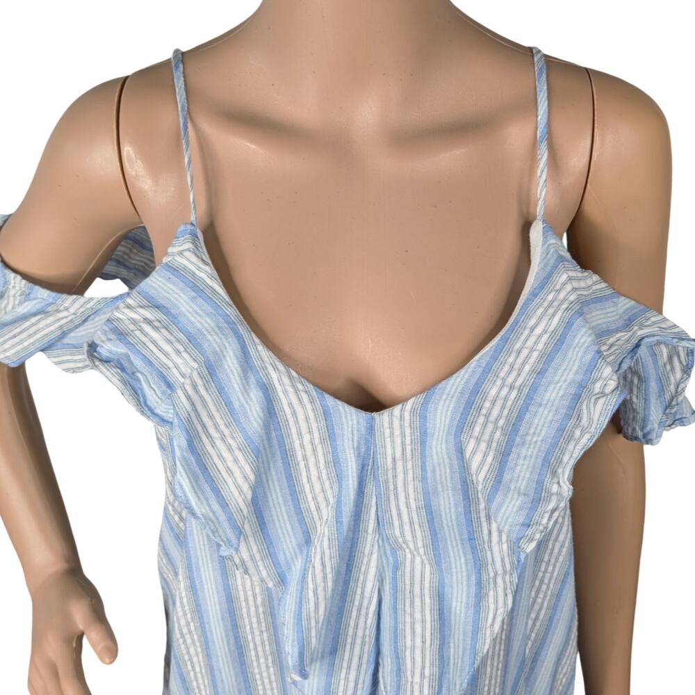 Moon River Anthropologie Blue White Stripe Ruffle Asymmetric Hanky Hem Dress M - Picture 7 of 14